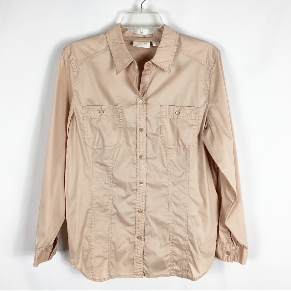 Chico's Long Sleeve Button Down Top Blush Pink Size Medium